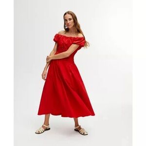 New! Nocturne Drape Off the Shoulder Midi‎ Dress in Red Sz Large $299